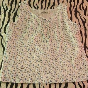 Erin London White and Blue Cotton Floral Top